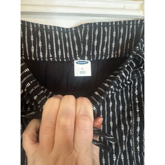 Old Navy Pull On Pants Textured Black White Stripe Drawstring Elastic Waist L - Picture 3 of 5